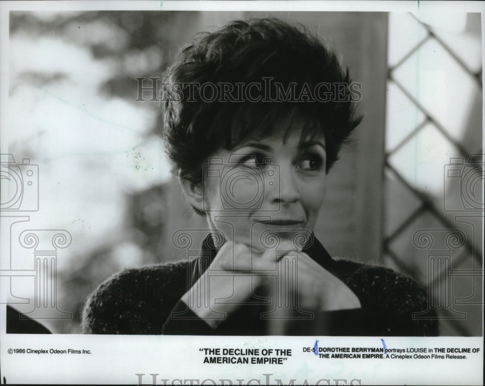 1986 Press Photo Dorothee Berryman in The Decline of the American Empire.- Historic Images