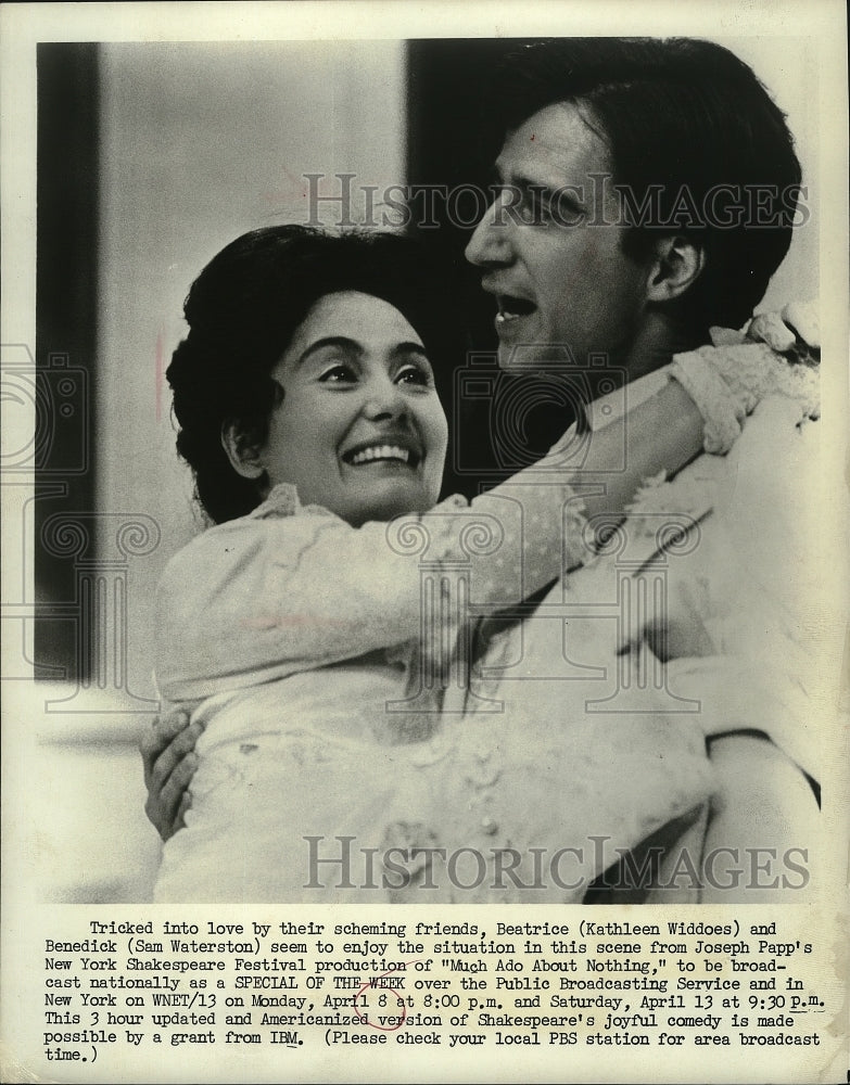 1973 Press Photo Kathleen Widdoes and Sam Waterston in Much Ado About Nothing.- Historic Images