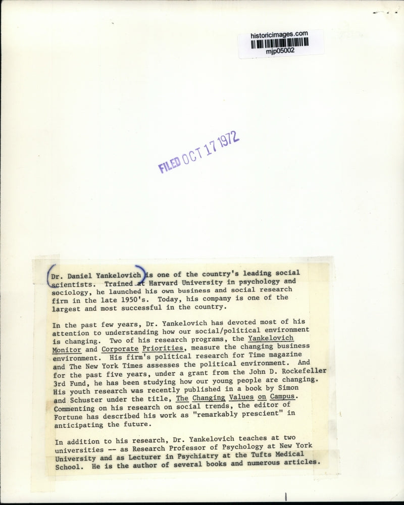 1972 Press Photo Dr. Daniel Yankelovich, a leading social scientist in America.