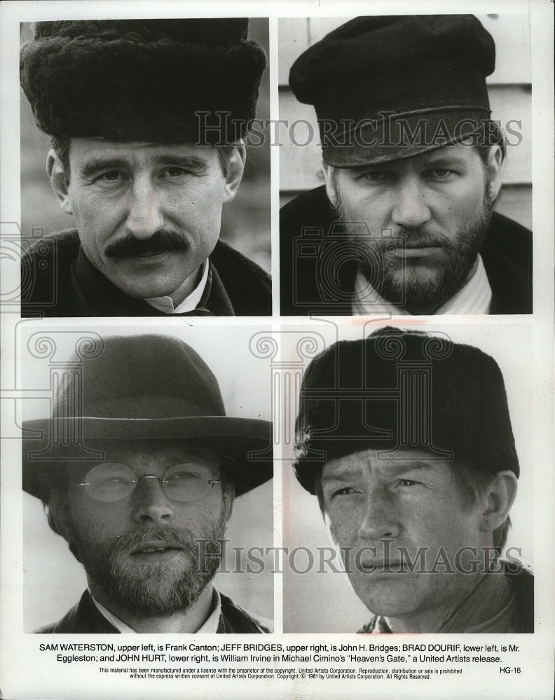 1981 Press Photo Sam Waterston, Jeff Bridges and John Hurt in Heaven&#39;s Gate.- Historic Images