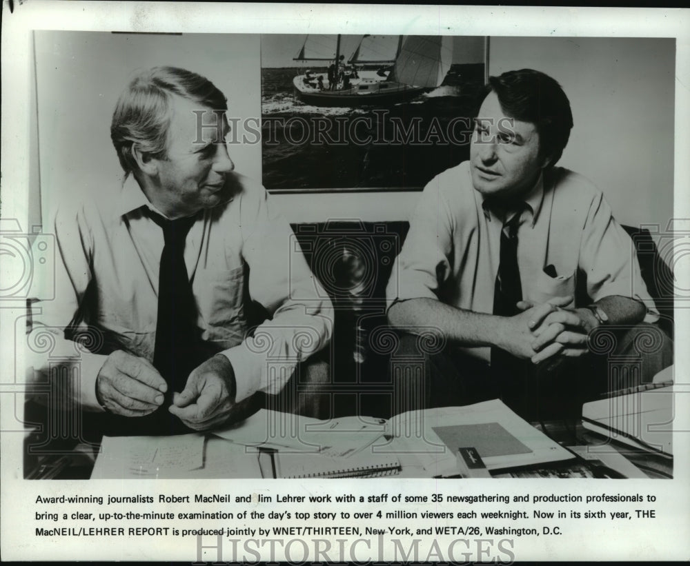 1982 Press Photo Robert MacNeil and Jim Lehrer host the MacNeil/Lehrer Report.- Historic Images