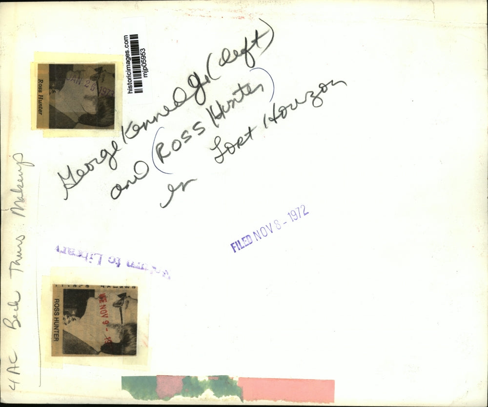 1972 Press Photo Ross Hunter and George Kennedy on set of Lost Horizon.