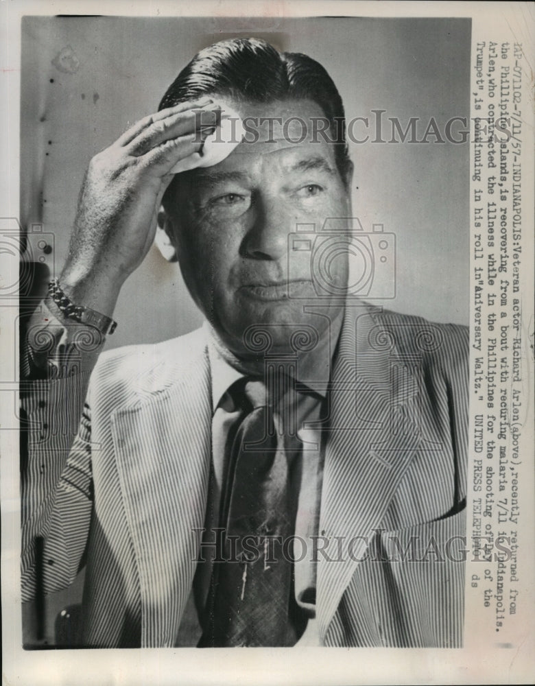 1957 Press Photo Actor Richard Arlen, recovering from malaria from Philippines.- Historic Images