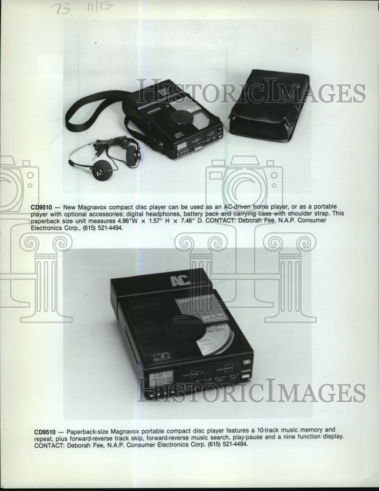 1986 Press Photo Advertising for the Magnavox portable compact disc player.- Historic Images