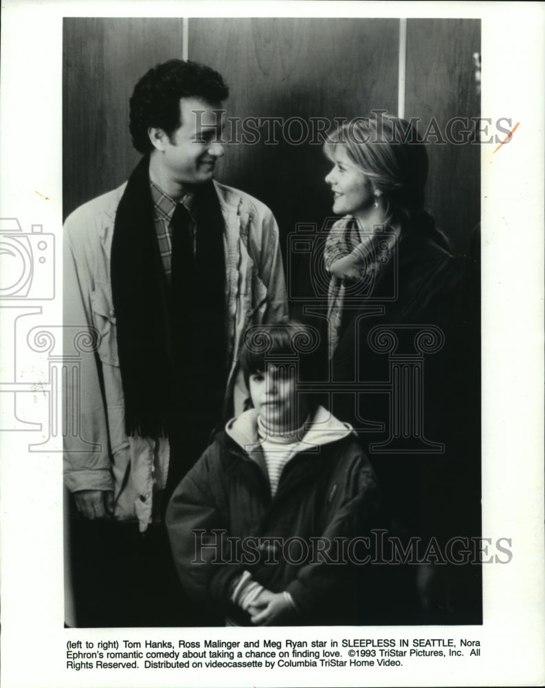 1993 Press Photo Tom Hanks, Ross Malinger &amp; Meg Ryan in Sleepless in Seattle.- Historic Images