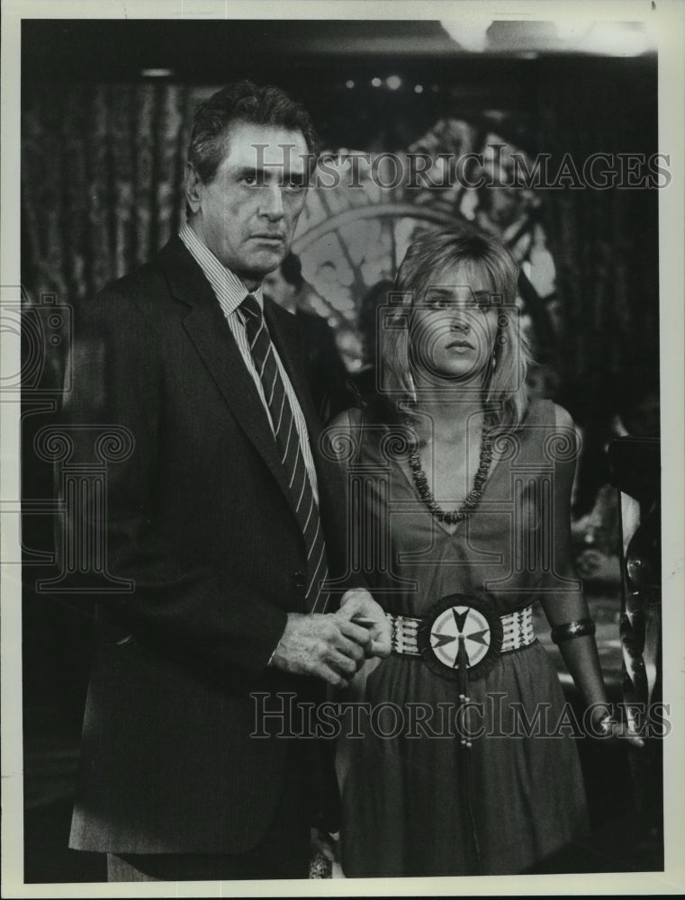 1984 Press Photo Rock Hudson and Sharon Stone Co-Star in &quot;Las Vegas Strip Wars&quot;- Historic Images