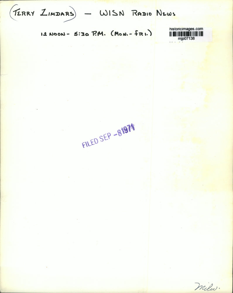 1971 Press Photo Terry Zindras, WISN Radio News, Milwaukee - mjp07138