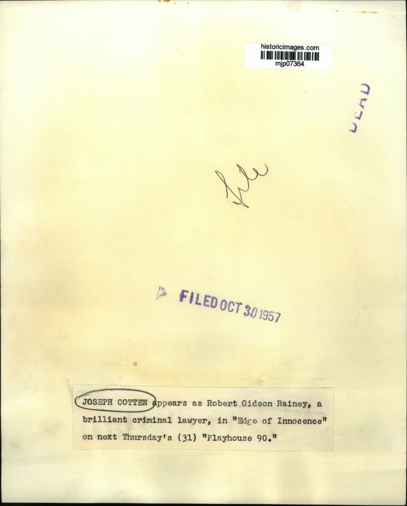 1957 Press Photo Joseph Cotten in "Edge of Innocence" - mjp07364