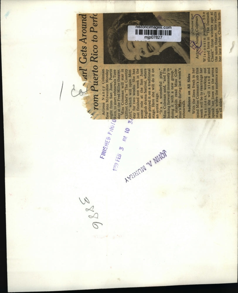 1959 Press Photo Nancy Coleman Stars in "The Country Girl" - mjp07827