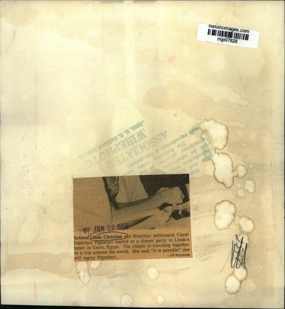 1958 Press Photo Actress Linda Christian and Francisco Pignatari at Dinner Party