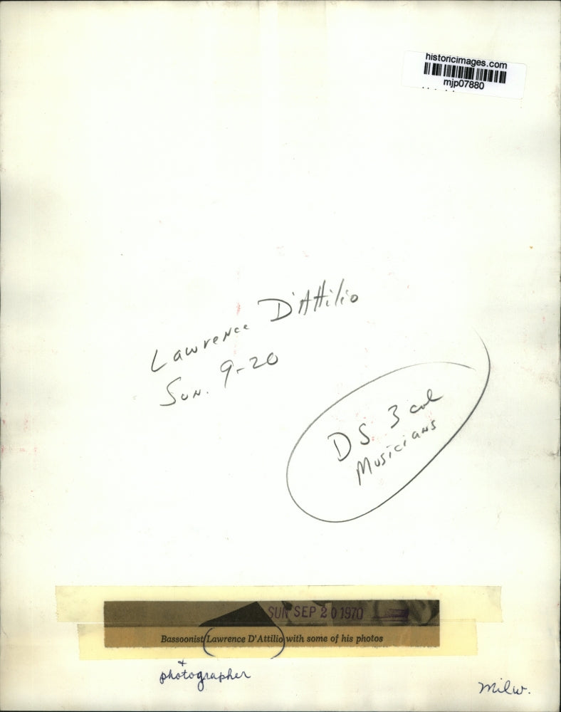 1970 Press Photo Lawerence D'Attilio, Bassonist and Photographer, With Photos