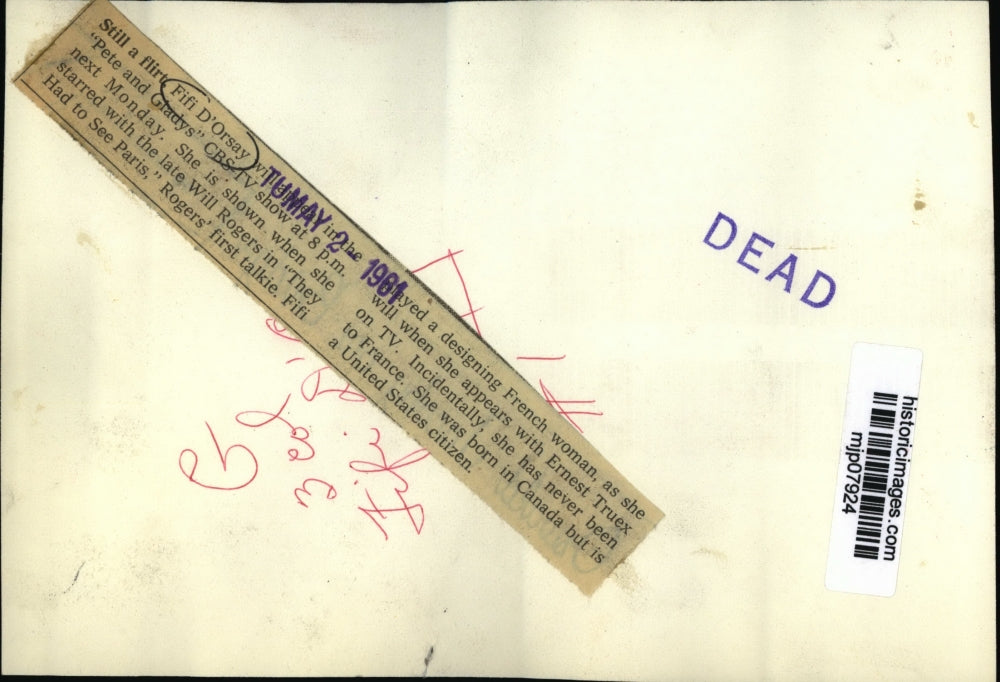 1961 Press Photo Fifi D'Orsay and Will Rogers Star in "They Had to See Paris"