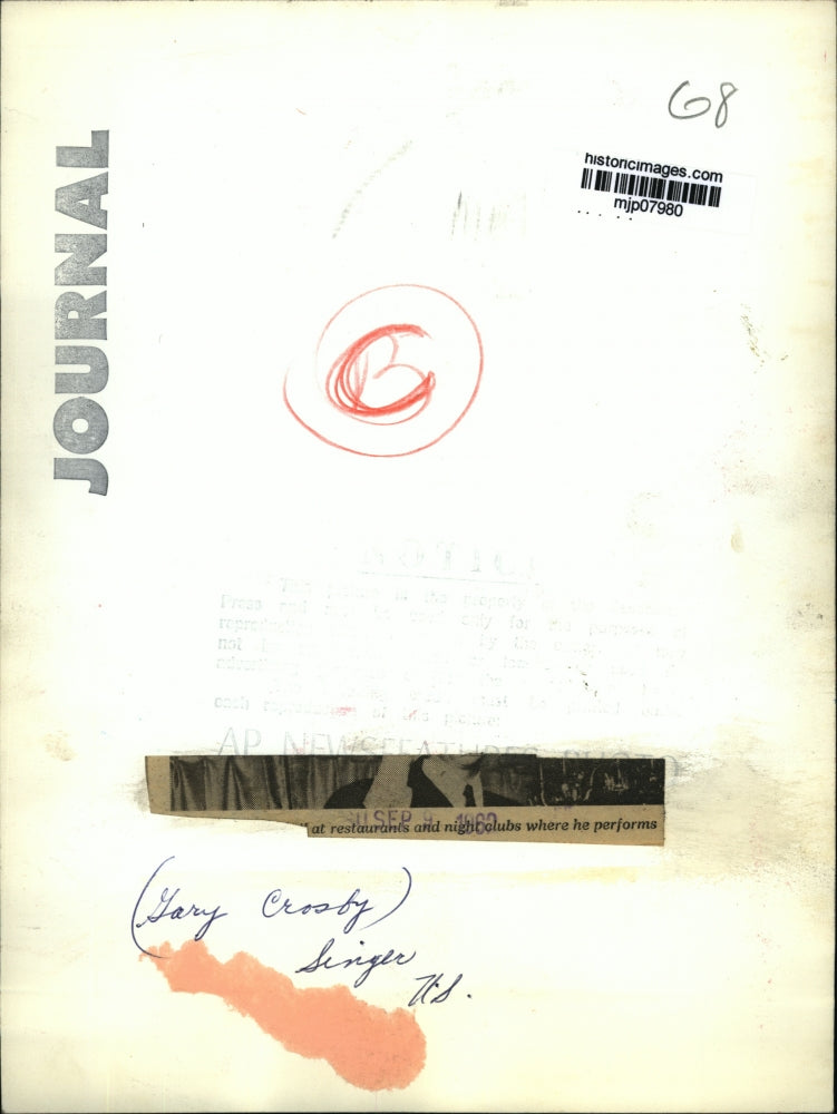 1962 Press Photo Gary Crosby, Singer - mjp07980