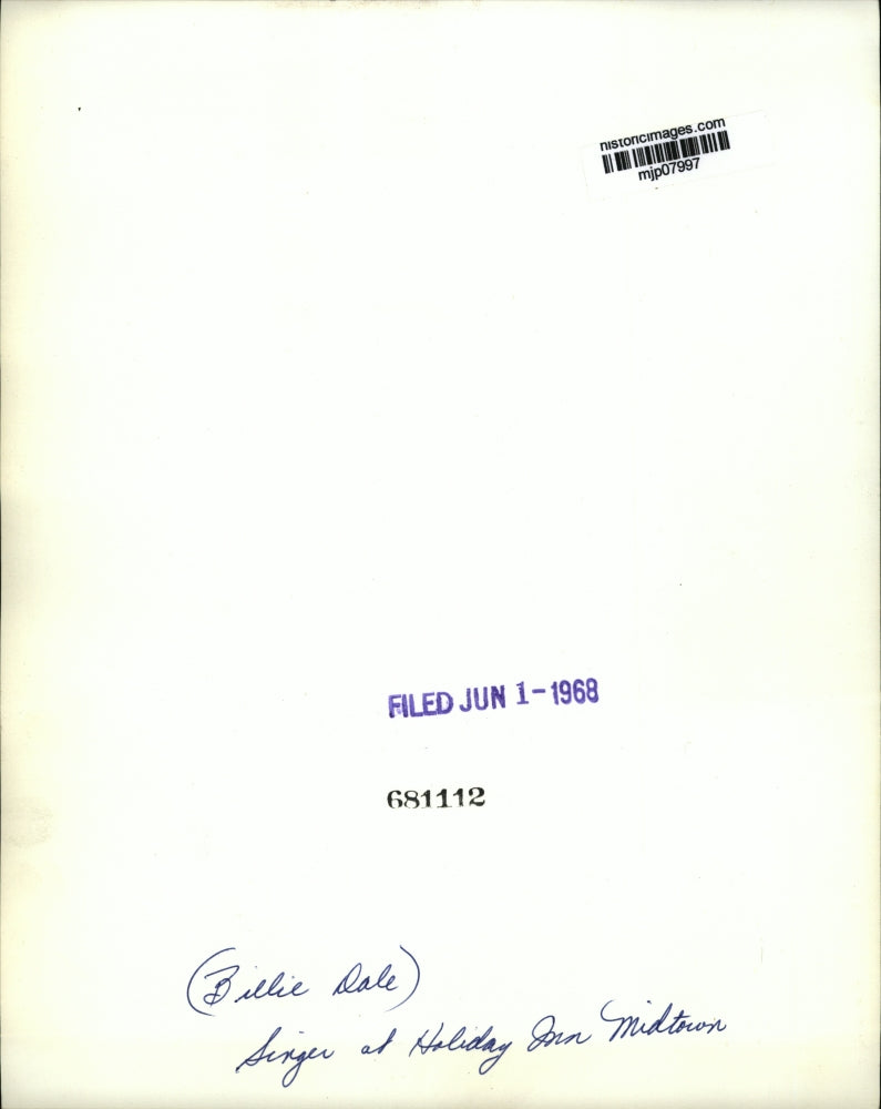 1968 Press Photo Billie Dale, Singer of Holiday Inn Midtown - mjp07997