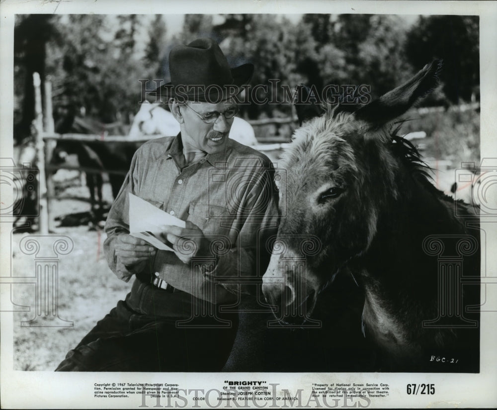 1967 Press Photo Joseph Cotton and Brighty in &quot;Brighty of Grand Canyon&quot;- Historic Images