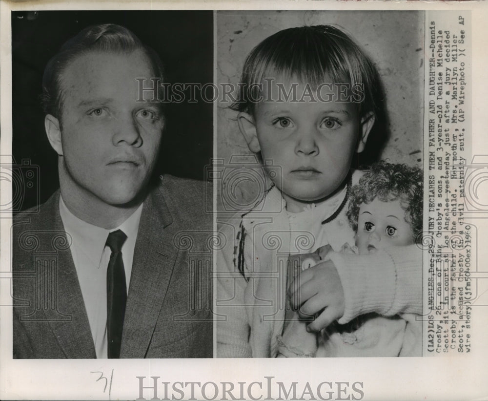 1960 Press Photo Dennis Crosby is ruled the father of 3 year old Denise Scott- Historic Images