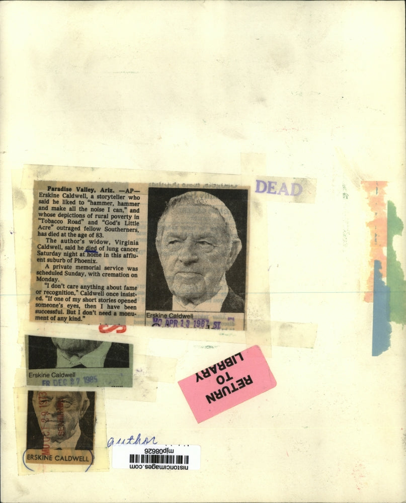 1973 Press Photo Erskine Cladwell talks to Robert Cromis on Book Beat on CBS.