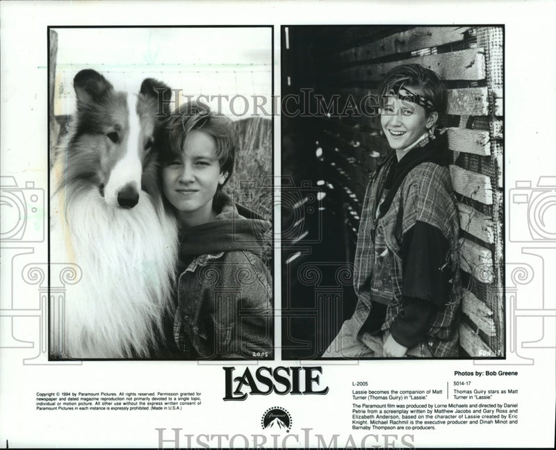 Load image into Gallery viewer, 1994 Press Photo Thomas Guiry and Lassie in "Lassie." - mjp08830
