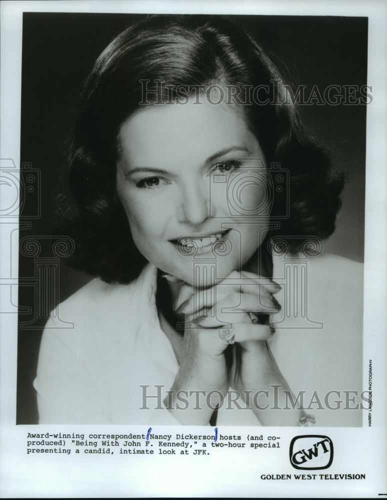 1963 Press Photo Nancy Dickerson hosts Being with John F. Kennedy, on GWT.