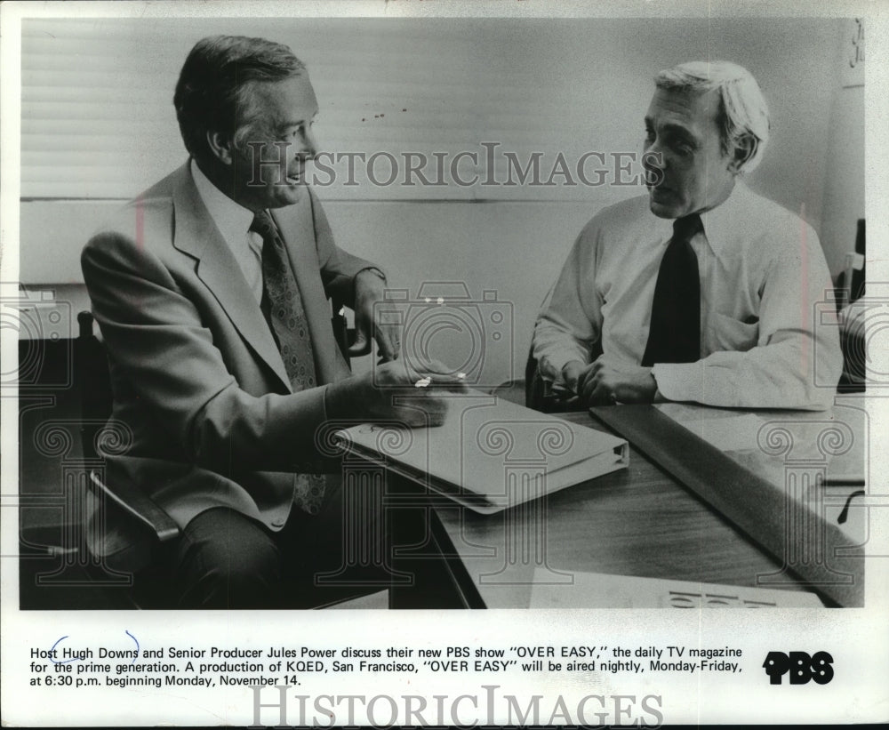 1978 Press Photo Host Hugh Downs, Producer Jules Power of &quot;Over Easy&quot; KQED PBS- Historic Images