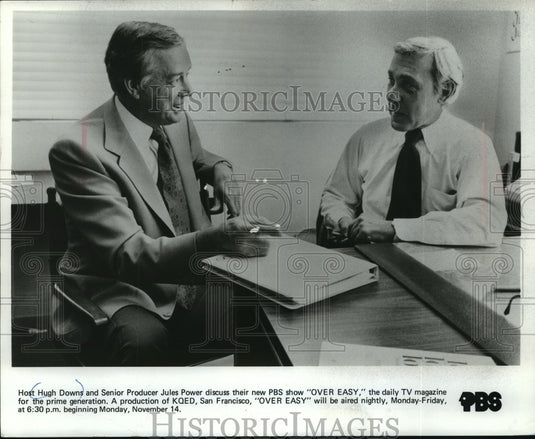 1978 Press Photo Host Hugh Downs, Producer Jules Power of "Over Easy" KQED PBS- Historic Images
