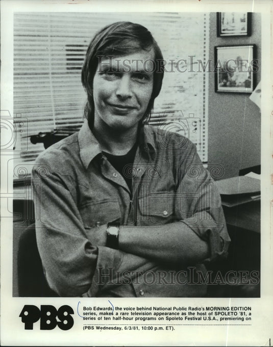 1981 Press Photo Bob Edwards, Host "Spoleto '81" PBS TV Series - mjp10470- Historic Images
