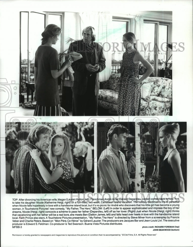 1994 Press Photo Gerard Depardieu and Lauren Hutton in My Father, The Hero.- Historic Images