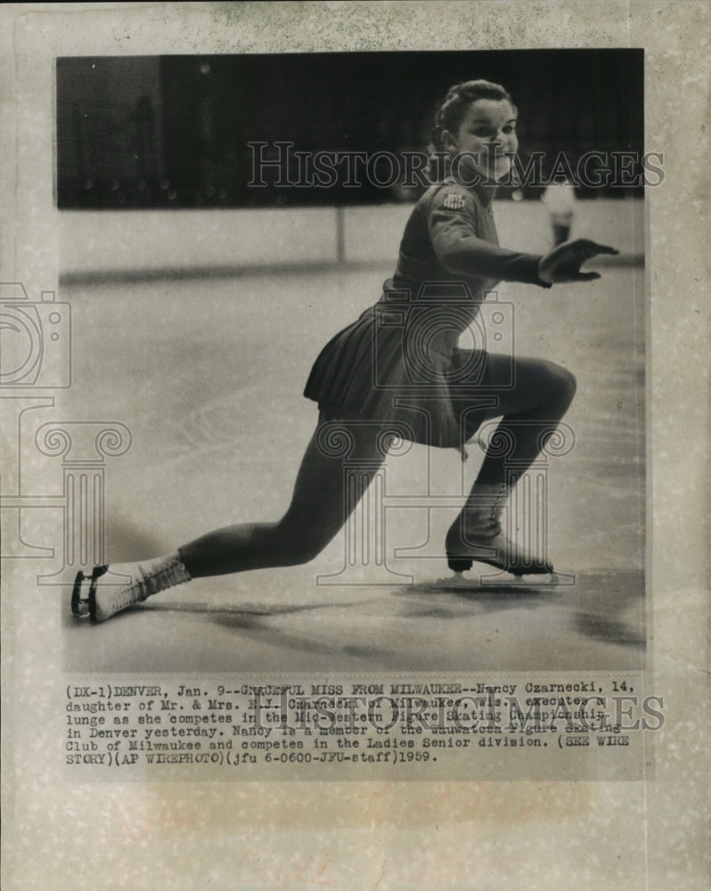 1959 Press Photo Nancy Czarnecki of Milwaukee prepares for figure skating meet.- Historic Images