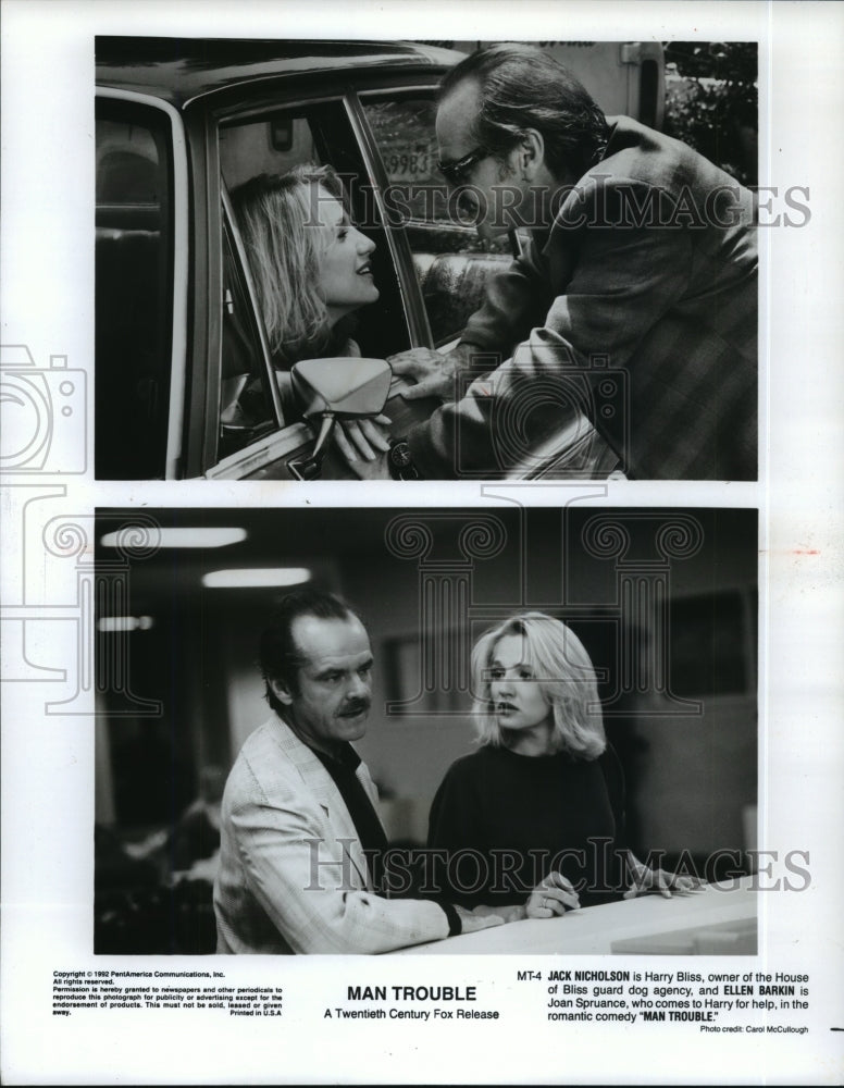1992 Press Photo Actor Jack Nicholson, Ellen Barkin in &quot;Man Trouble&quot; Movie- Historic Images