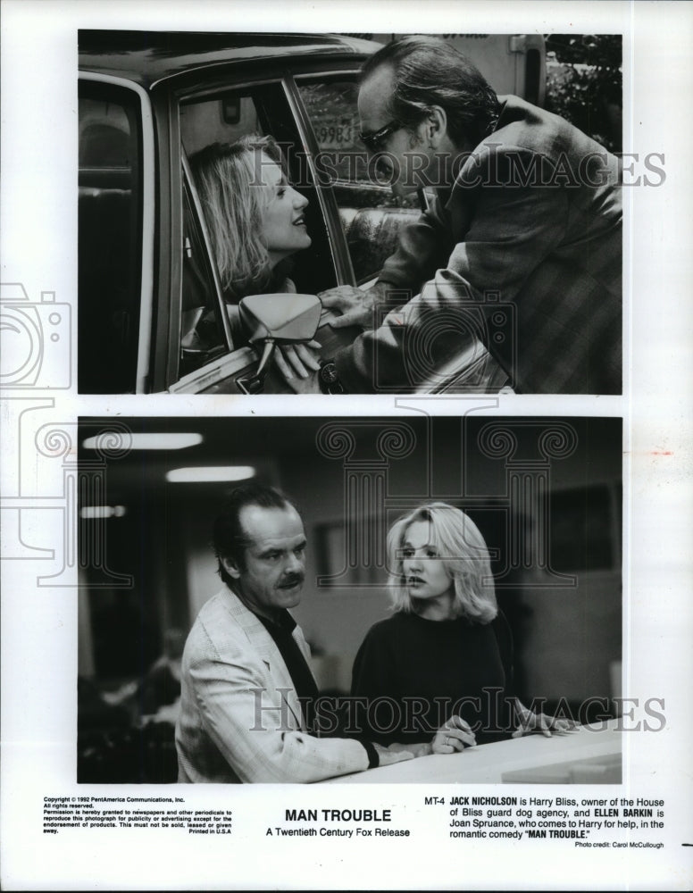 1992 Press Photo Actor Jack Nicholson, Ellen Barkin in "Man Trouble" Movie- Historic Images