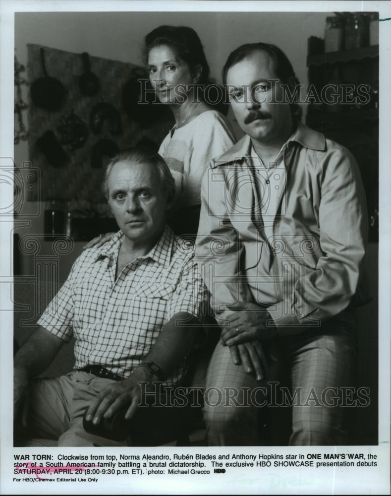 1991 Press Photo Norma Aleandro, Ruben Blades &amp; Anthony Hopkins in One Man&#39;s War- Historic Images