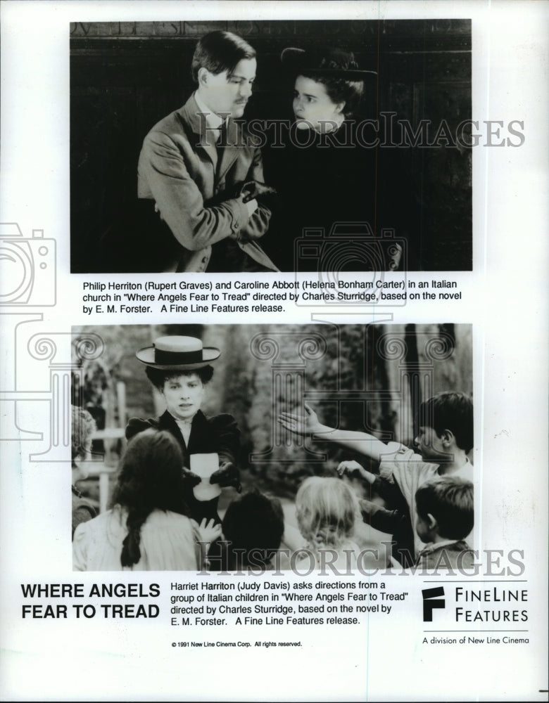 1991 Press Photo Judy Davis and Rupert Graves in Where Angels Fear to Tread.- Historic Images