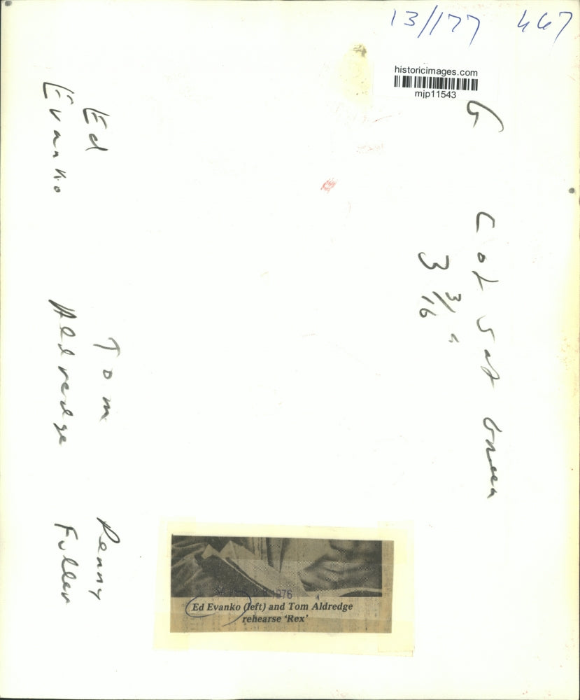 1976 Press Photo Ed Evanko and Tom Aldredge rehearse for Rex. - mjp11543