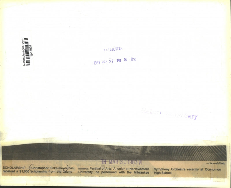 Load image into Gallery viewer, 1983 Press Photo Christopher Finkelmeyer received a $1000 scholarship.
