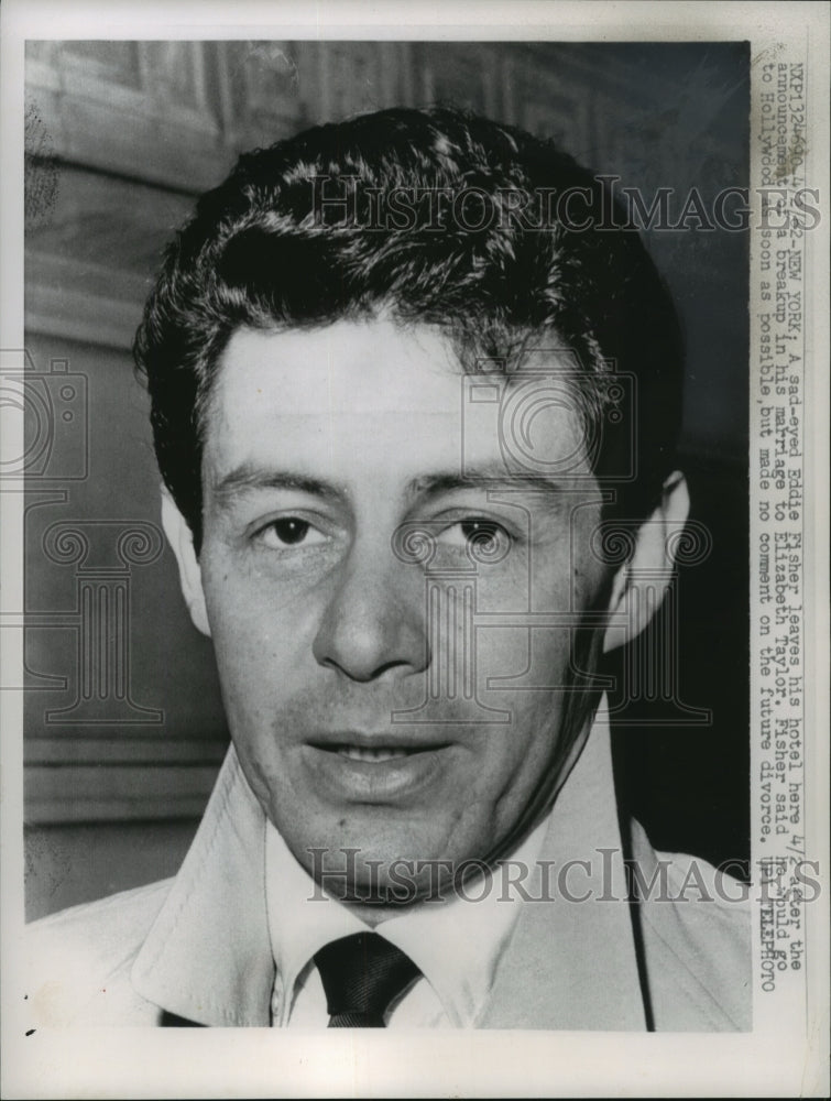 1962 Press Photo Singer Eddie Fisher after breakup with Elizabeth Taylor, NY- Historic Images