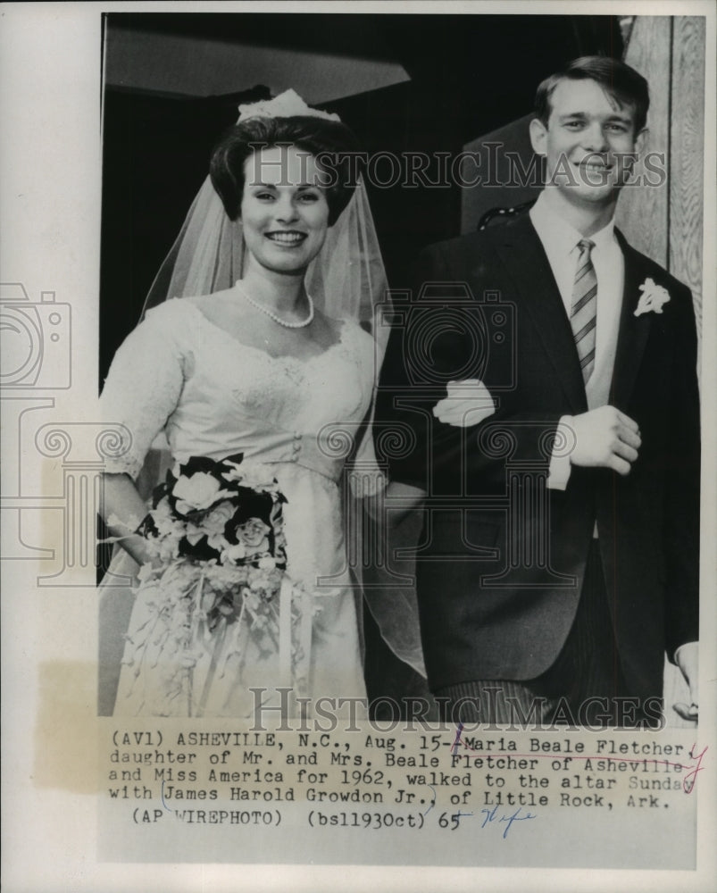 1965 Press Photo Asheville, N.C., Maria Beale Fletcher weds Harold Growdon Jr.- Historic Images