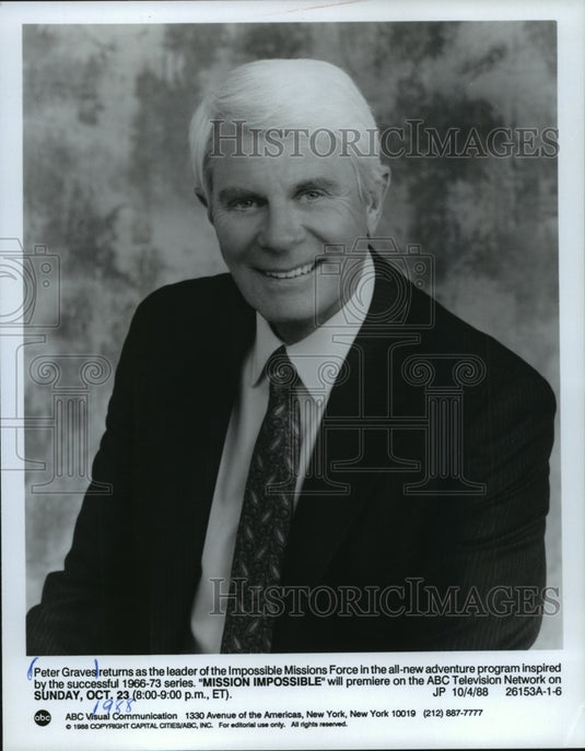 1988 Press Photo Peter Graves stars in "Mission: Impossible" - mjp16185- Historic Images