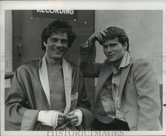 1976 Press Photo Actors Robert Forster and John Savage in "All the Young Girls."- Historic Images