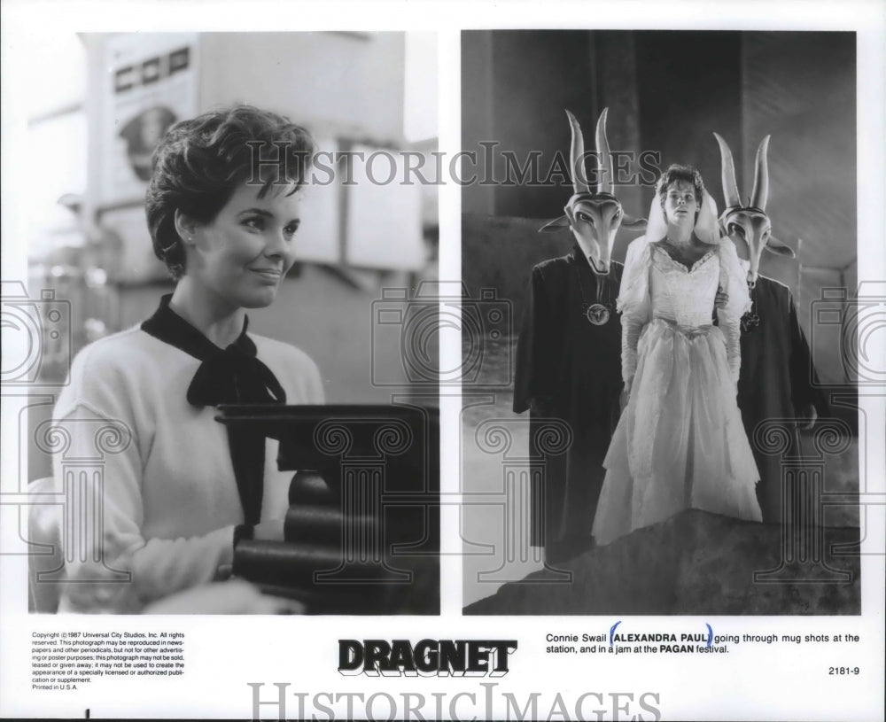 1987 Press Photo Alexandra Paul, Connie Swail at pagan festival in Dragnet.- Historic Images