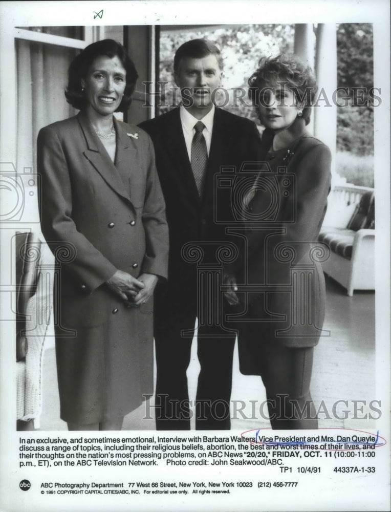 1991 Press Photo Vice President And Mrs. Dan Quayle On ABC&#39;s &#39;20/20&#39; - mjp21663- Historic Images
