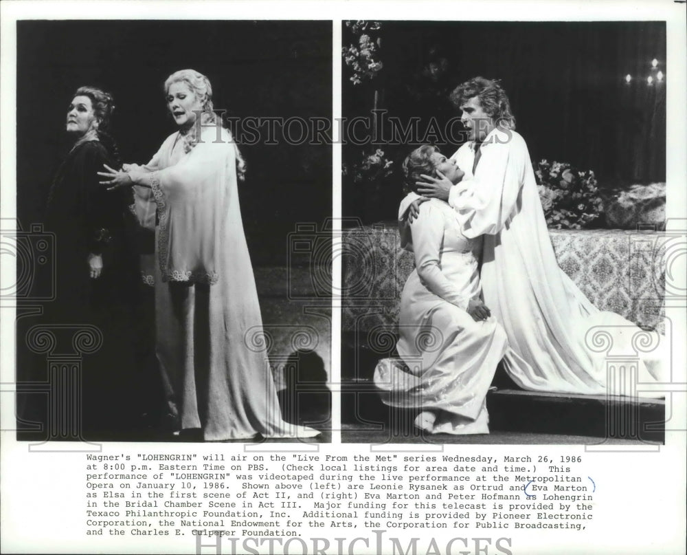1986 Press Photo scenes from &quot;Lohengrin&quot; airing on PBS-TV - mjp22622- Historic Images