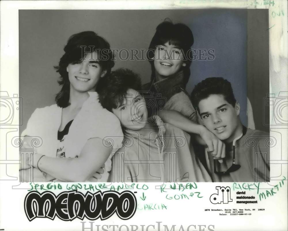 1988 Press Photo Sergio Gonzalez, Angelo Arcia, Ruben Gomez, Ricky Martin-Menudo- Historic Images