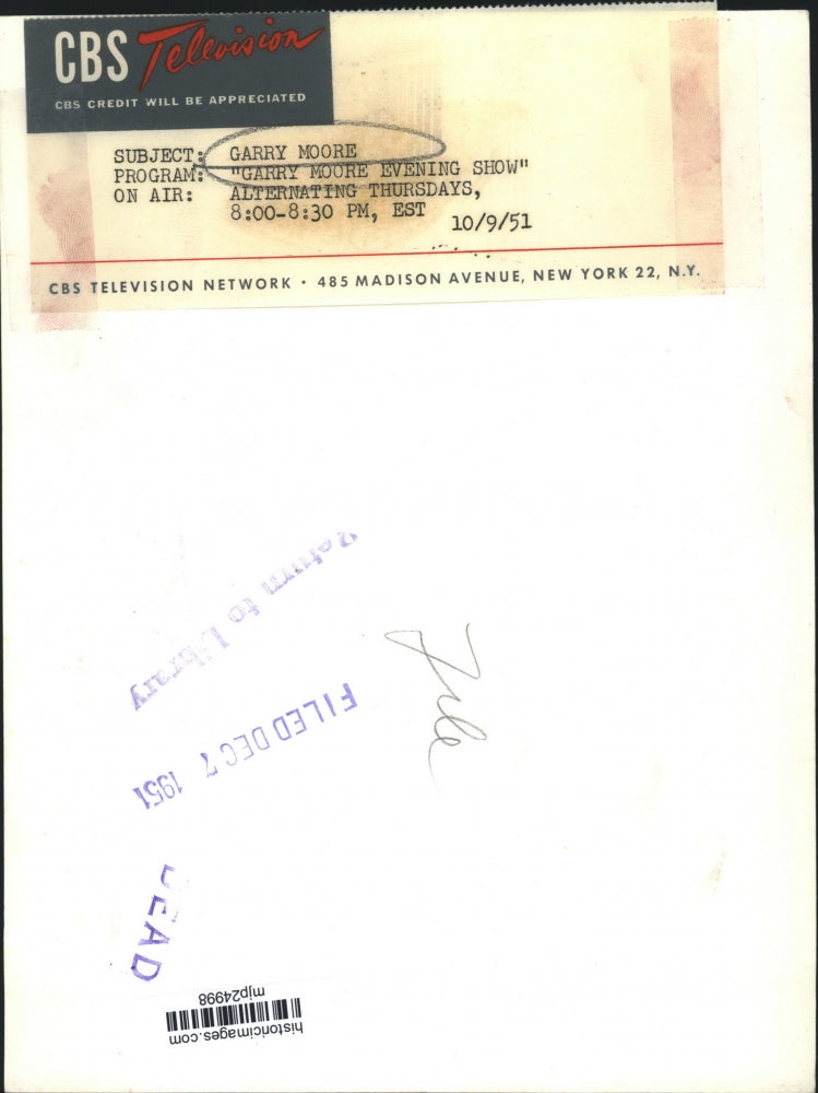 1951 Press Photo Garry Morre on "Garry Moore Evening Show."