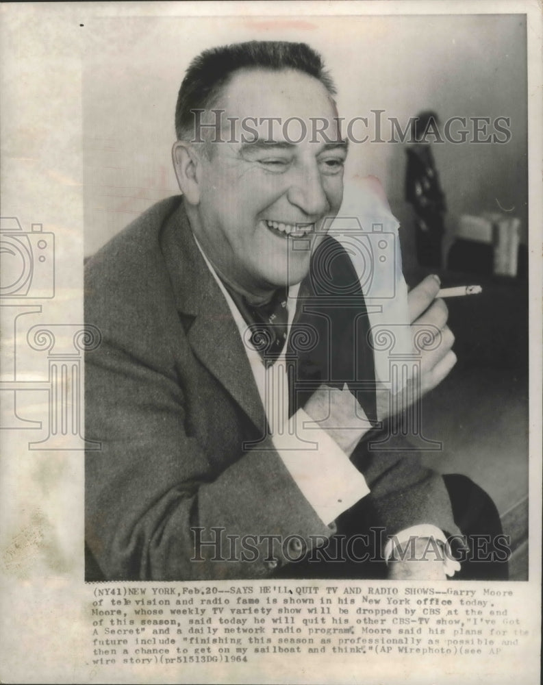 1964 Press Photo New York-Garry Moore says he&#39;ll quit TV and Radio Shows.- Historic Images