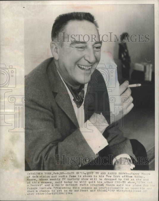 1964 Press Photo New York-Garry Moore says he'll quit TV and Radio Shows.- Historic Images
