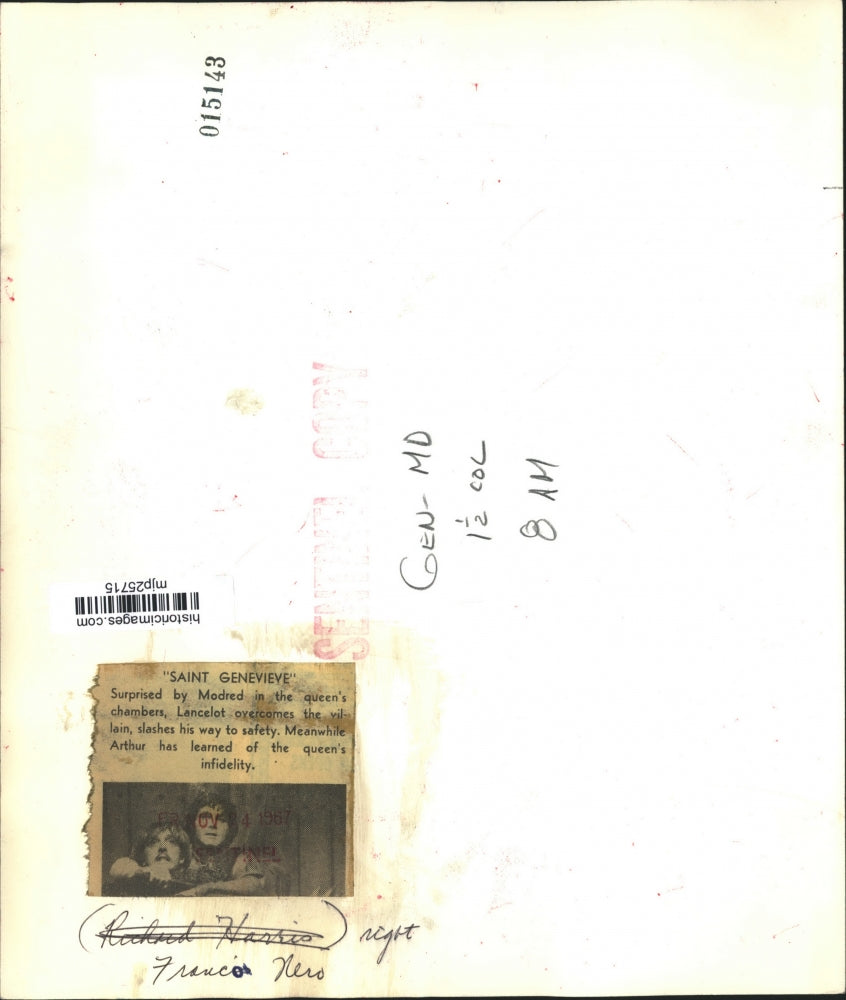 1960 Press Photo Franco Nero and Richard Harris in "Saint Genevieve"