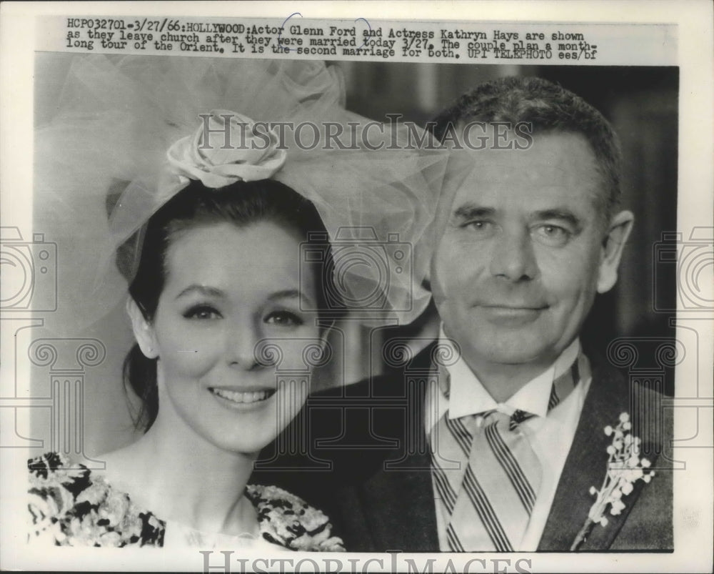 1966 Press Photo Actor Glenn Ford &amp; Kathryn Hays wedding day, California- Historic Images