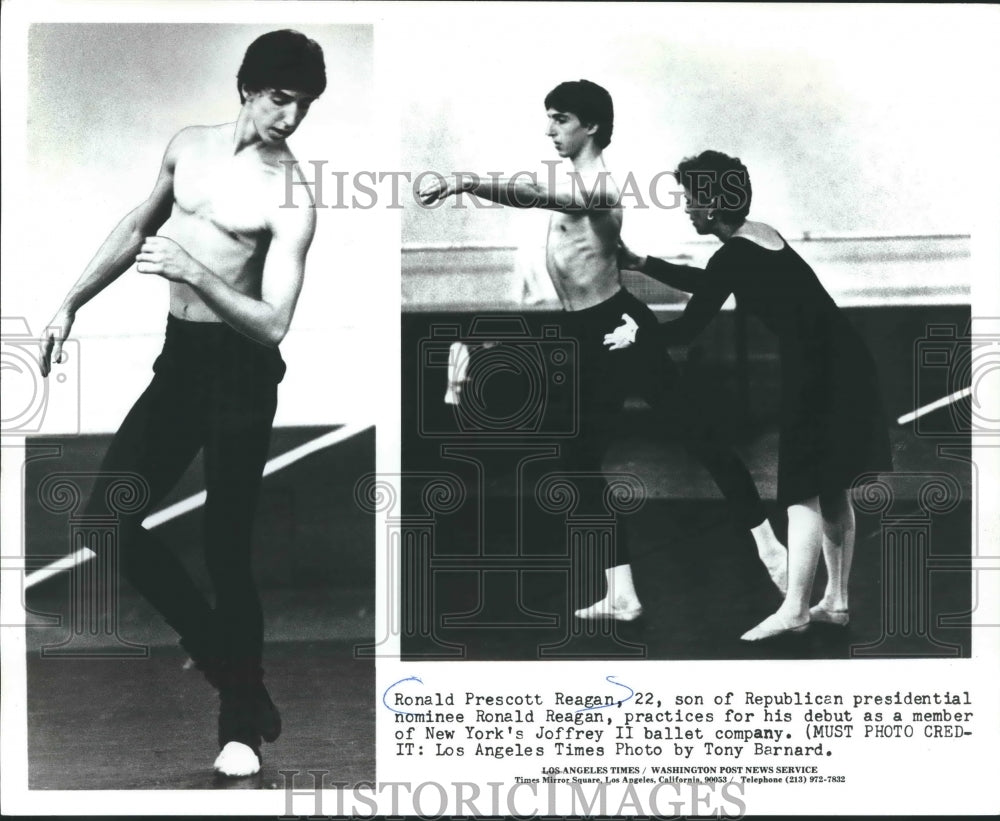 1980 Press Photo Ronald Prescott Reagan practices for his debut with Joffrey II- Historic Images