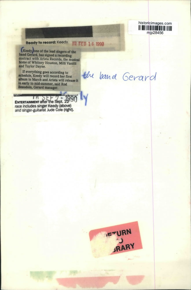 1990 Press Photo Promotional photo of singer Keedy of the band Gerard