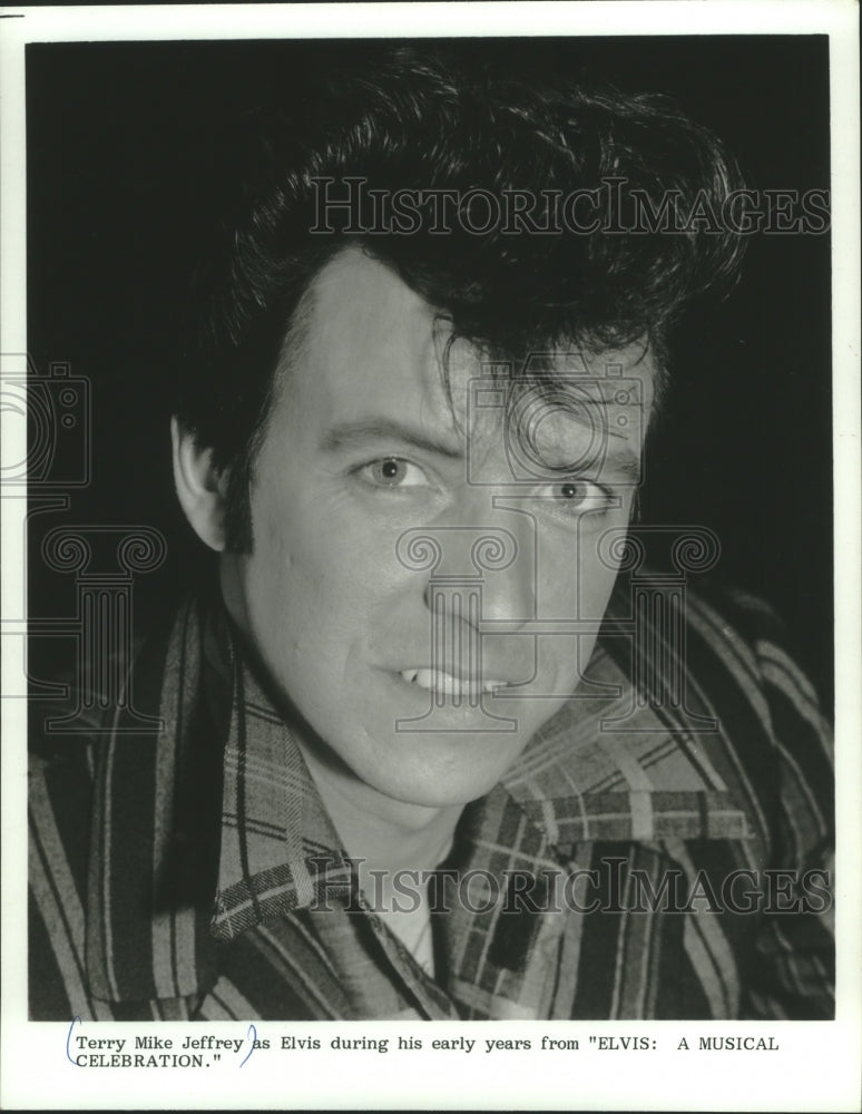 1989 Press Photo Terry Mike Jeffrey as Elvis in &quot;Elvis: A Musical Celebration&quot;- Historic Images